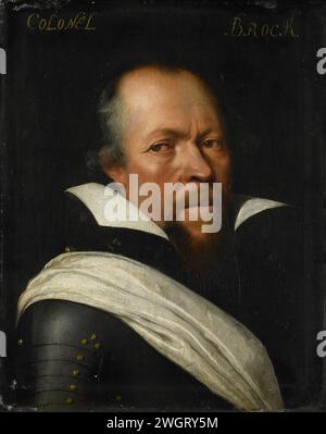 Portrait de Sir William Brog (1563-1636), Jan Antonis Van Ravesteyn (Atelier de), c. 1609 - c. 1633 peinture Portrait de Sir William Brog (Gest. 1636). À partir de 1588 Colonel dans les brigades écossaises dans un service d'État. Buste à droite, en armure. Fait partie de la série de portraits du Stadhouderlijk Hof à Leeuwarden. panneau. peinture à l'huile (peinture) personnes historiques Banque D'Images