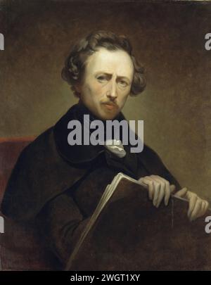 Autoportrait à l'âge de 43 ans, Ary Scheffer, v. 1838 peinture Autoportrait du peintre Ary Scheffer à l'âge de 43 ans. Assis, à mi-chemin, avec un portfolio dans vos mains. toile. peinture à l'huile (peinture) portrait, autoportrait d'artiste Banque D'Images