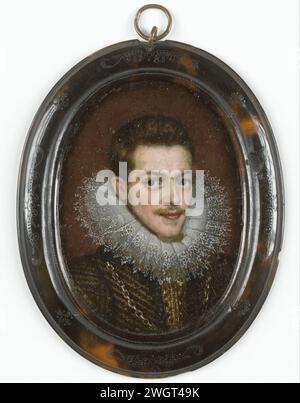 Portrait d'un homme, anonyme, v. 1610 miniature (peinture) Portrait d'un homme. Buste, à droite, prospective. Fait partie de la collection de portraits miniatures. Cuivre (métal) du sud des pays-Bas. peinture à l'huile (peinture). argent (métal) personnes historiques non connues par leur nom Banque D'Images