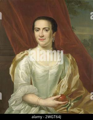 Margaretha Leuveling (1738-83), épouse de Justus Tjeenk, Herman Frederik van Hengel, 1756 peinture Portrait de Margaretha Leuveling, épouse de Justus Tjeenk. Coupé en deux, assis avec une pomme dans la main droite. Pendentif de SK-A-1473. toile. Peinture à l'huile (peinture) personnes historiques - BB - femme Banque D'Images