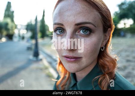 Jeune femme aux cheveux roux, Rome, Italie Banque D'Images