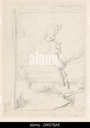 Croquis d'un paysage avec un arbre à droite, Andreas Schelfhout, 1797 - 1870 papier à dessin. crayon Banque D'Images