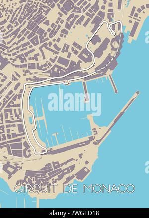 Affiche de la carte du circuit de Monaco Illustration de Vecteur