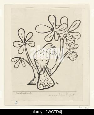 Duif sur une branche d'un châtaignier, Leo Gestel, 1891 - 1941 papier à dessin. crayon. Encre de Inde (encre) pinceau autres oiseaux : colombe. arbres : châtaignier (branche, bâton) Banque D'Images