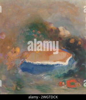 Ophélie, la Cape bleue sur les eaux (Ophélie avec un Wimple bleu dans l'eau), Odilon Redon, 1900 - 1905 peinture présentation intitulée 'Ophélie, la Cape bleue sur les eaux'. Ophélie flottant les yeux fermés entre les fleurs dans l'eau, inspiré par le 'Hamlet' de Shakespeare. France Paper. peinture à l'huile (peinture). Ophelia. (Scènes de) œuvres littéraires spécifiques (avec AUTEUR, titre). personne noyée. cherchant la mort, le suicide Banque D'Images