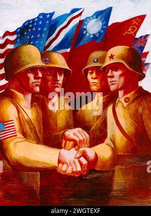 Affiche de quatre soldats serrant la main Banque D'Images