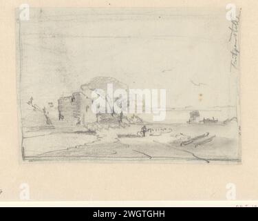 Croquis d'un paysage avec une ruine et des arbres, Andreas Schelfhout, 1797 - 1870 papier à dessin. paysage de crayon avec des ruines Banque D'Images