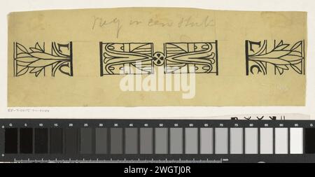 Conception d'un pont de livres pour : Louis Couperus, Extaze : un livre du bonheur, 1894, Richard Nicolaüs Roland Holst, en ou avant 1894 dessin conception d'un pont de livres avec des motifs floraux stylisés. papier calque. encre. stylo crayon / pinceau fleurs  ornement Banque D'Images