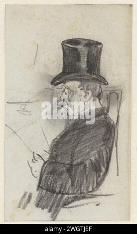 Lecteur de journaux avec chapeau haut de gamme, Jac van Looij, 1865 - 1930 papier à dessin. lecture à la craie Banque D'Images