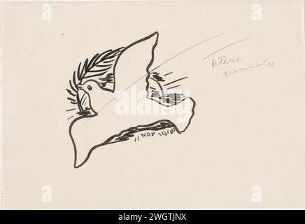 Peace Pigeon, Leo Set, 1934 - 1936 dessin à la mémoire de l'armistice du 11 novembre 1918. papier. Inde encre (encre) pinceau (COHEN, Van anarchist tot monarchiste) œuvres littéraires spécifiques (avec AUTEUR, titre). autres oiseaux : colombe. Liberté, liberté ; 'Libertà' (Ripa) Banque D'Images