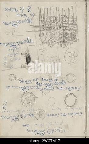 Feuille d'étude, y compris avec des logos, c. 1895 aussi un dessin pour une clôture et des ornements. Page 17 verso d'un carnet de croquis avec 23 feuilles. papier. craie Banque D'Images