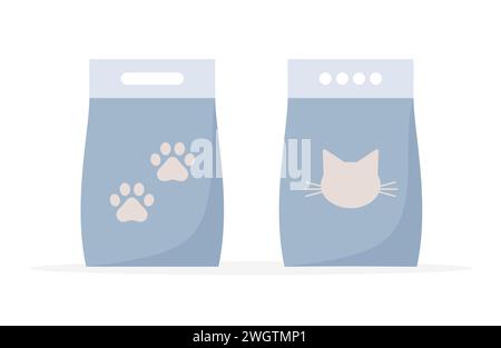 Ensemble de paquets de litière de chat isolés sur fond blanc, illustration vectorielle plate Illustration de Vecteur