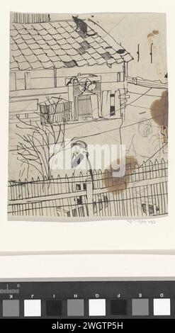 Cour avec clôtures en bois et jardins, Carel Adolph Lion cachet, 1874 - 1945 dessin fragment appartenant au numéro d'inventaire RP-T-1969-494. papier. encre. Craie jardin clôturé ou clos ; 'Hortus conclusus' Banque D'Images