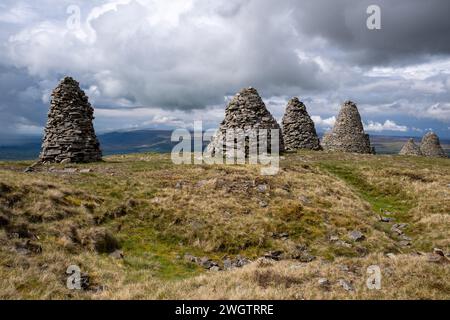 Nine Standards cairns on the summitt of Nine Standards Rigg , Hartley Fell North Pennines , Yorkshire Banque D'Images