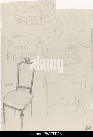 Dessins pour chaises et une table, Carel Adolph Lion cachet, 1874 - 1945 papier à dessin. chaise crayon. tableau Banque D'Images