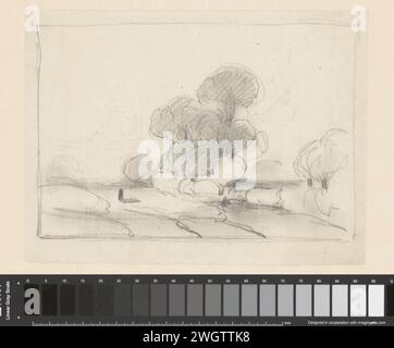 Croquis d'un paysage avec un arbre au milieu, Andreas Schelfhout, 1797 - 1870 papier à dessin. crayon Banque D'Images