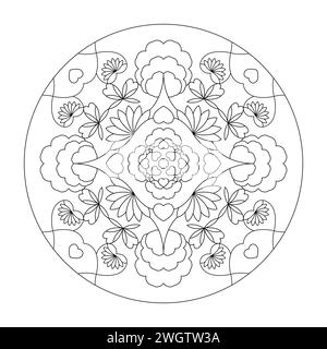 Mandala avec des coeurs. Résumé. Coloriage. Art-thérapie. Illustration vectorielle. Illustration de Vecteur