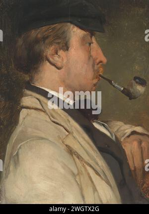 Portrait de Louis Casimir Sierig (1834-1919), peintre, Matthijs Maris, 1858 peinture Portrait du peintre Louis Sierich (Ludwig Casimir Sierig). Buste, et profil à droite, avec capuchon sur la tête et tuyau dans la bouche. papier. carton. peinture à l'huile (peinture) personnes historiques. portrait, autoportrait d'artiste. portrait, autoportrait de peintre Banque D'Images