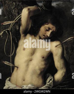 SAINT Sébastien, Juan Carreño de Miranda (attribué à), 1655 - 1665 peinture Saint Sébastien. Coupé en deux, avec des flèches percées, lié par un arbre. toile. Peinture à l'huile (peinture) Sebastian, attaché à un arbre ou à un pilier, est percé de flèches Banque D'Images