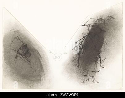 Deux figures, Dirkje Kuik, 1945 - 2005 dessin étude de deux figures avec une épaule d'un homme avec une barbe et un chapeau et profil à gauche et un homme debout à droite, et le visage. papier. tête de stylo à encre : chapeau (+ vêtements pour hommes) Banque D'Images