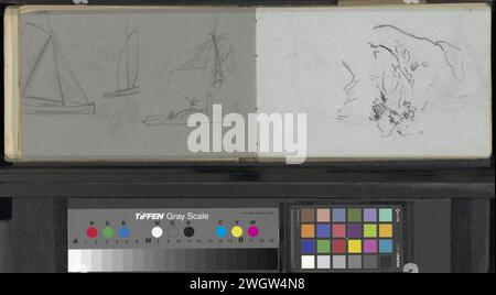 Feuille d'étude avec des navires, Louis Apol, 1880 page 25 verso tiré d'un carnet de croquis de 38 feuilles destiné lors de l'expédition à Nova Zembla en 1880. papier. navires crayons (en général) Banque D'Images