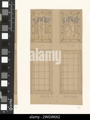 Dessin pour peinture sur verre avec Jupiter, Mercure, Philémon et Baucis, Antoon Derkinderen, 1869 - 1925 dessin dessin dessin pour peinture sur verre dans la maison de A.J. Derkinderen, à Laren, 'Huiskamer' : Jupiter et Mercure à gauche, à droite Philémon et Baucis. papier. encre. Pinceau crayon / stylo Jupiter et Mercure se révèlent et tandis que tout le pays est inondé, le chalet de Philémon et Baucis est sauvé et transformé en temple Banque D'Images