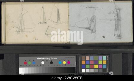 Feuille d'étude avec des navires, Louis Apol, 1880 page 19 recto tiré d'un carnet de croquis de 38 feuilles destiné lors de l'expédition à Nova Zembla en 1880. Norvège (éventuellement) papier. navires crayons (en général) Banque D'Images