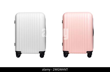 Valise à roulettes, bagage à main, bagage spinner, maquette de bagage à main isolé sur blanc Banque D'Images