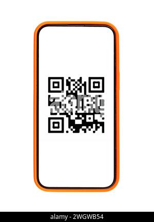 Scanner de code QR, application de téléphone portable pour le paiement électronique via qrcode, isolé sur fond blanc Banque D'Images