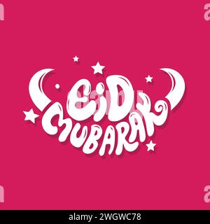 Concept de typographie créative Eid Mubarak avec icône en étoile sur fond rouge. Conception de modèle de célébration de fête islamique. Bannière EID, affiche, message d'accueil Illustration de Vecteur