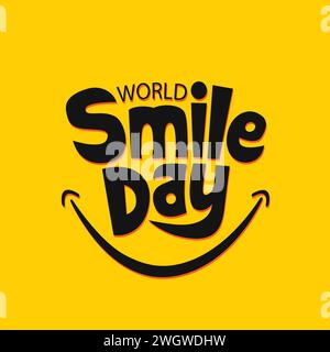 illustration vectorielle de jour de sourire du monde avec icône de sourire. Conception de bannière de jour de sourire du monde heureux sur fond jaune. Typographie dessinée à la main pour célébrer Illustration de Vecteur