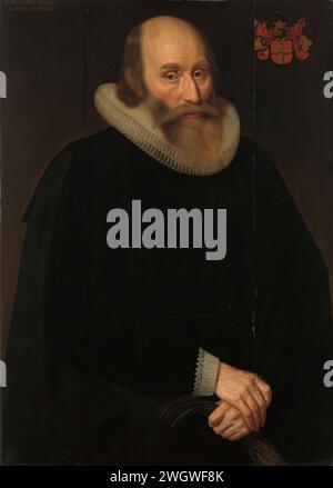 Portrait d'Antonius Antonides van der Linden, médecin à Amsterdam, Hendrik Meerman, 1633 peinture Portrait d'Antonius Antonides van der Linden, médecin à Amsterdam. Coupé en deux, les mains croisées pour le ventre, gants dans la main gauche. En haut à droite l'écusson de la famille. Pendentif de SK-A-1544. panneau. peinture à l'huile (peinture) personnes historiques. médecin, docteur Banque D'Images