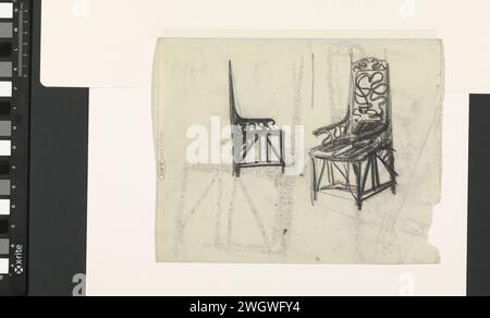 Dessins pour une chaise, Carel Adolph Lion cachet, 1874 - 1945 papier à dessin. crayon. chaise craie Banque D'Images