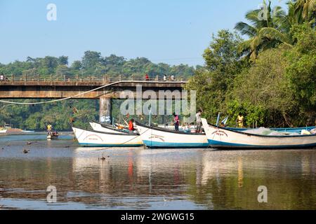 Agonda, Goa, Inde, pêcheur dans le bateau sur un lagon de la plage d'Agonda, éditorial seulement. Banque D'Images