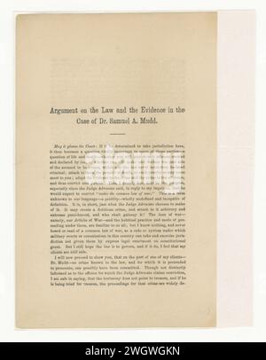 Argumentation de Thomas Ewing, Jr., sur la compétence et sur le droit et la preuve dans le cas du Dr Samuel A. Mudd Banque D'Images