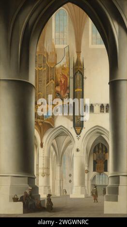 Intérieur de l'église Saint-Bavon à Haarlem, Pieter Jansz Saenredam, 1636 peinture intérieur du grand ou Saint-Bavokerk à Haarlem, vu du chœur sud, passe à travers le chœur et le couloir nord du chœur avec le grand orgue. Sur la grande colonne de gauche se trouve une femme avec deux enfants. Une représentation de la résurrection du Christ a été peinte sur une écoutille de l'orgue. Dans une chapelle en bas à droite se trouve un petit orgue. panneau. peinture à l'huile (peinture) parties de l'intérieur de l'église. orgue d'église. Christ, tenant habituellement une bannière, surgit de la tombe ; souvent combiné avec dormir et/ou vendredi Banque D'Images