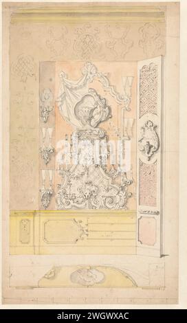 Conception pour une armoire murale avec étagère dans un fonctionnement intérieur, Anonymous, papier à dessin 1796. encre. aquarelle (peinture) stylo / pinceau armoire ornementale. meuble décoratif Banque D'Images