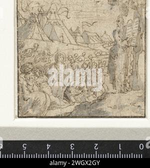 Moïse montre les tables de la Loi, Anonyme, 1600 - 1699 papier à dessin. Stylo à encre / pinceau Moïse sur le mont Sinaï avec les tables de la loi (Exode 24:9-18, 31:18) Banque D'Images