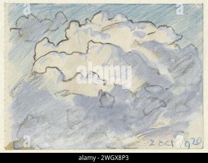 Étude des nuages, Adolf le Comte, papier à dessin de 1920. nuages de pinceau de craie Banque D'Images