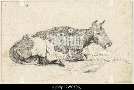 Vache couchée, à droite, Pieter Gerardus van OS, 1786 - 1839 papier à dessin. vache à craie Banque D'Images