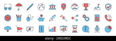 Définissez des icônes vectorielles d'affaires, bancaires et financières. Icônes pour les affaires, la gestion, la finance, la stratégie, la banque, marketing et comptabilité pour mobile co Illustration de Vecteur
