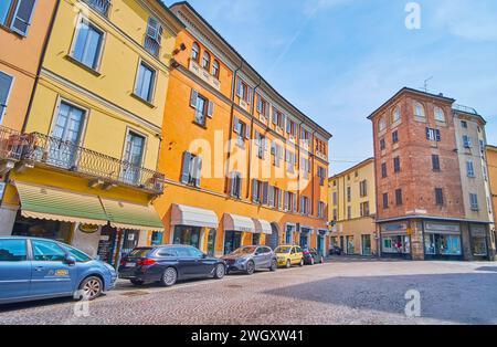 Architecture de Piazza del Borgo, situé dans la vieille ville, Piacenza, Italie Banque D'Images