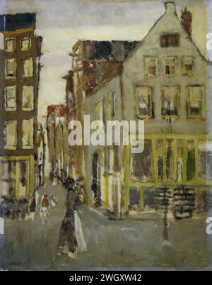 De Lauriergracht à la deuxième Laurierdwarsstraat, George Hendrik Breitner, 1917 - 1918 peignant la Lauriergracht à la deuxième Laurierdwarsstraat. À l'intersection des deux rues, une femme avec un enfant marche sur son bras. Panneau Amsterdam. Peinture à l'huile (peinture) rue (+ ville (-paysage) avec des figures, personnel) Lauriergracht. Deuxième Laurierdwarsstraat Banque D'Images
