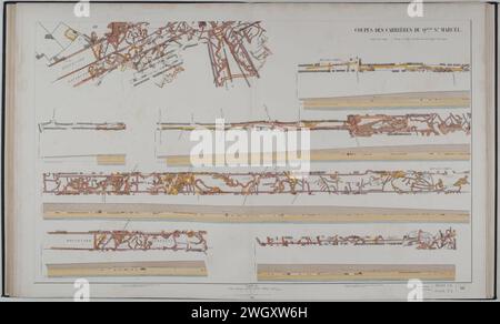 Atlas souterrain de la ville de Paris - 09. Coupes des carrières du quartier Saint-Marcel - BHVP. Banque D'Images