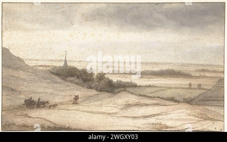 Vue des dunes sur le village de Schoorl, Lambert Doomer, 1634 - 1700 papier à dessin. Stylo à encre / pinceau Scorl Banque D'Images