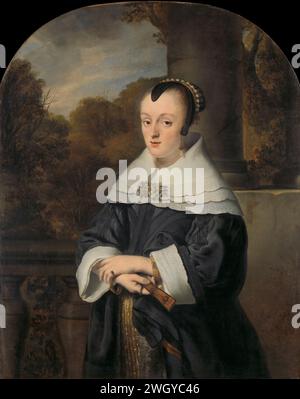Portrait de Maria Rey, Ferdinand bol, 1650 peinture Portrait de Maria Rey (1630/31-1703), depuis 1649 épouse de Roelof Meulenaer. Hippiece debout devant une balustrade, un ventilateur à la main. Pendentif de SK-A-683. toile. Peinture à l'huile (peinture) personnes historiques - BB - femme (+ portrait demi-longueur). ventilateur Banque D'Images