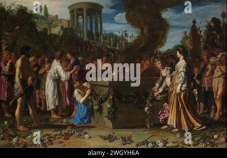 Oreste et Pylades se disputant à l'autel, Pieter Lastman, 1614 peignant le sacrifice entre Oreste et Pylades. Les deux amis sont à gauche de l'autel avec des branches brûlantes. Sur la gauche, le bourreau attend avec un club en main. Sur la droite Iphigénie que son frère Oreste reconnaît, une jeune femme disperse des fleurs devant ses pieds sur le sol. Une grande foule s'est réunie autour de l'autel, à gauche une jeune femme attache une fête des fleurs à l'autel. Sur la droite se trouve la statue d'Artémis, sur une colline en arrière-plan un temple rond dédié à Artémis dont un long Banque D'Images