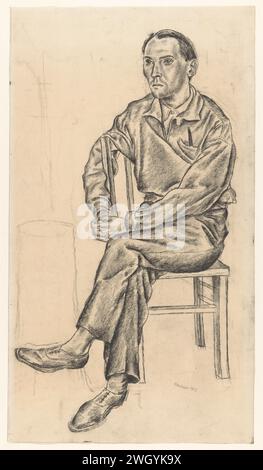 Homme assis sur une chaise, Henk Henriët, 1933 papier à dessin. craie. crayon anonyme personne historique représentée seule. assis sur une élévation Banque D'Images