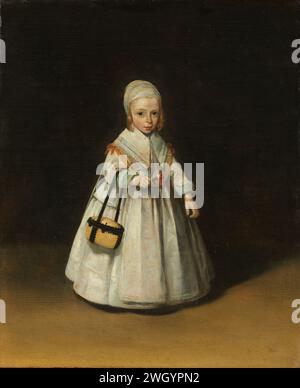 Helena van la calomnie, gerrard ter borch (ii), v. 1648 peinture Portrait d'Helena van der Schalcke enfant. Fille de Gerard van der Schalcke et Johanna Bardoel, plus tard épouse de Nicolaes Eichelberg. Debout, avec un panier ou un sac en osier autour du bras et un oeillet dans la main. panneau. Peinture à l'huile (peinture) enfant en bas âge - AA - fille. Personnes historiques - BB - femme Banque D'Images