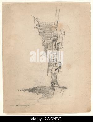 Vue de l'Oude Schans sur le Montelbaanstoren, Willem Witsen, 1870 - 1923 papier à dessin. Canaux de craie, eaux (en ville) Oudeschans. Montelbaanstoren Banque D'Images